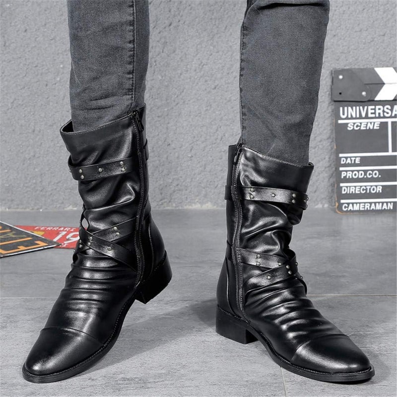 Idopy Men`s Punk Gothic Rivet Motorcycle PU Faux Leather Boots With Studs - Image 2